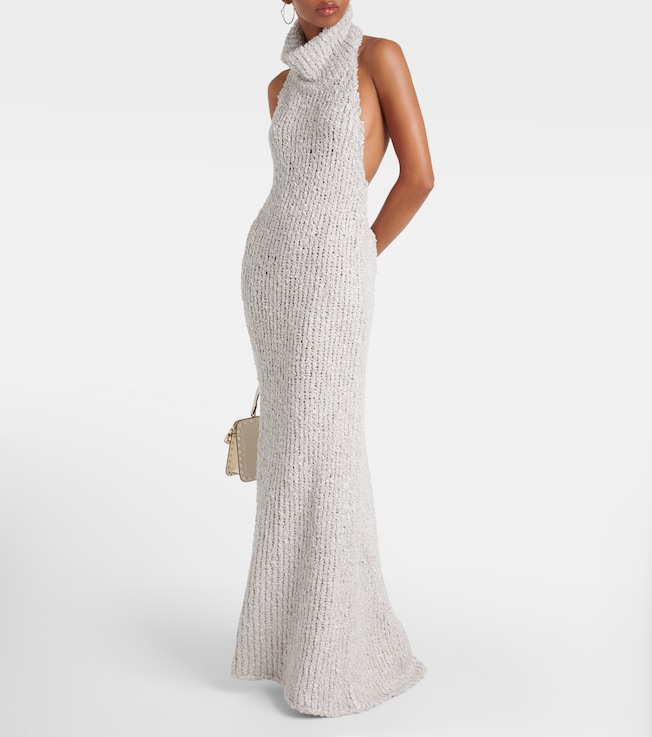 Valentino Turtleneck silk bouclé maxi dress