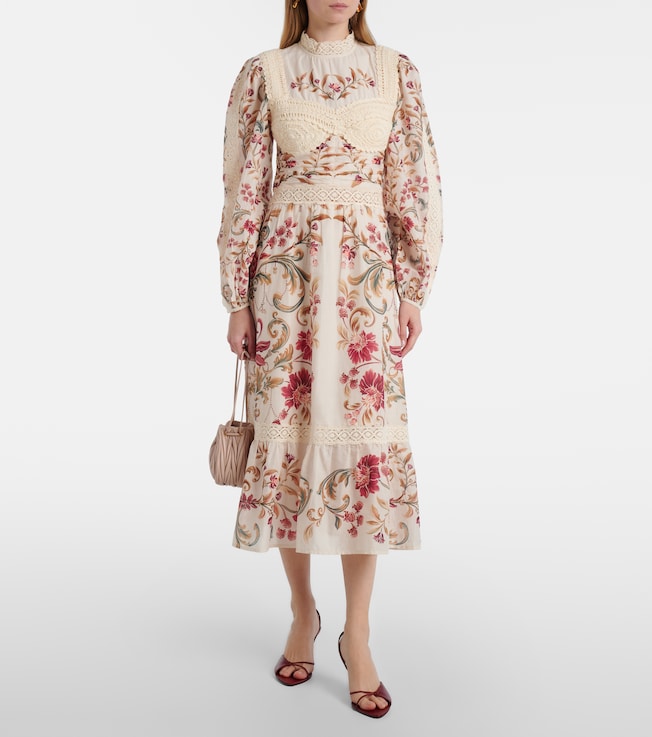 FARM Rio Crochet-trimmed cotton midi dress