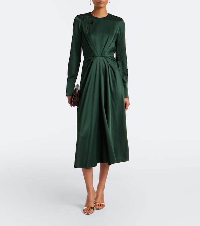 Erdem Floral-appliqué satin seersucker midi dress