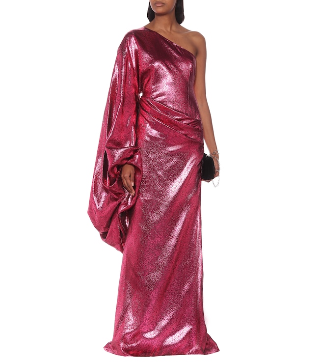 HALPERN Metallic asymmetric gown