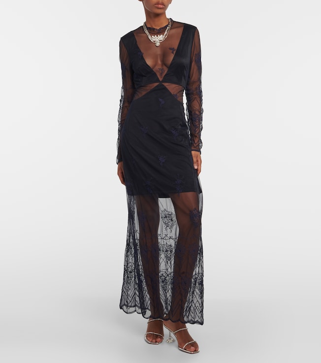 Rabanne Satin and lace cutout maxi dress