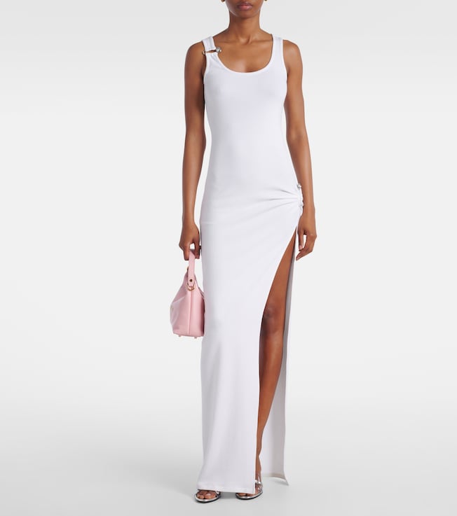Versace Safety Pin draped cotton-blend maxi dress