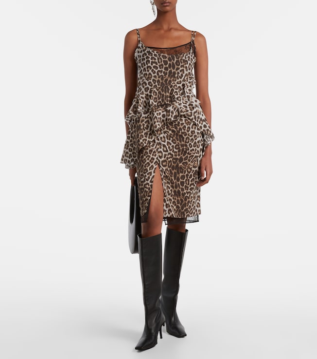 Jacques Wei Leopard-print silk lace midi skirt