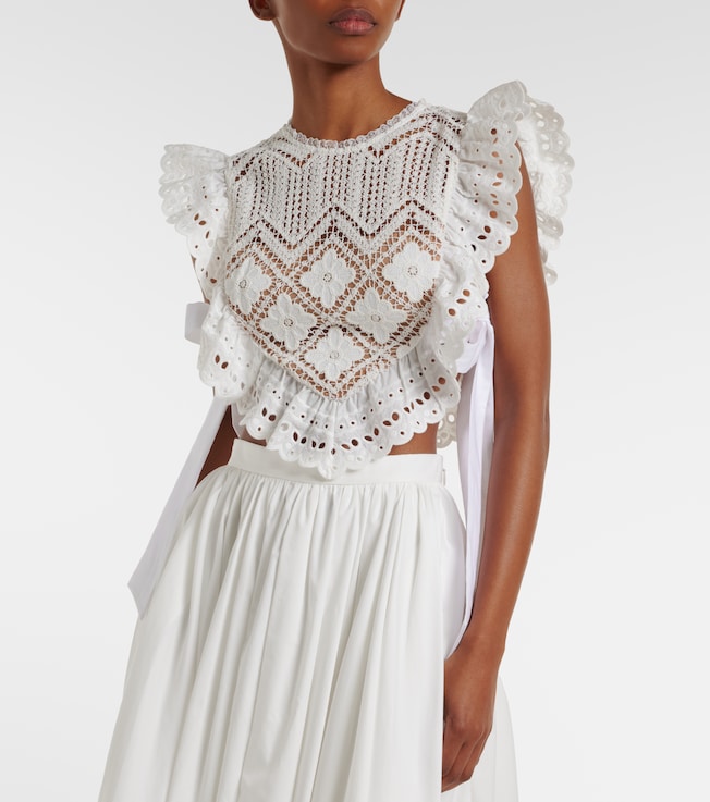 self-portrait Crochet ruffled crop top