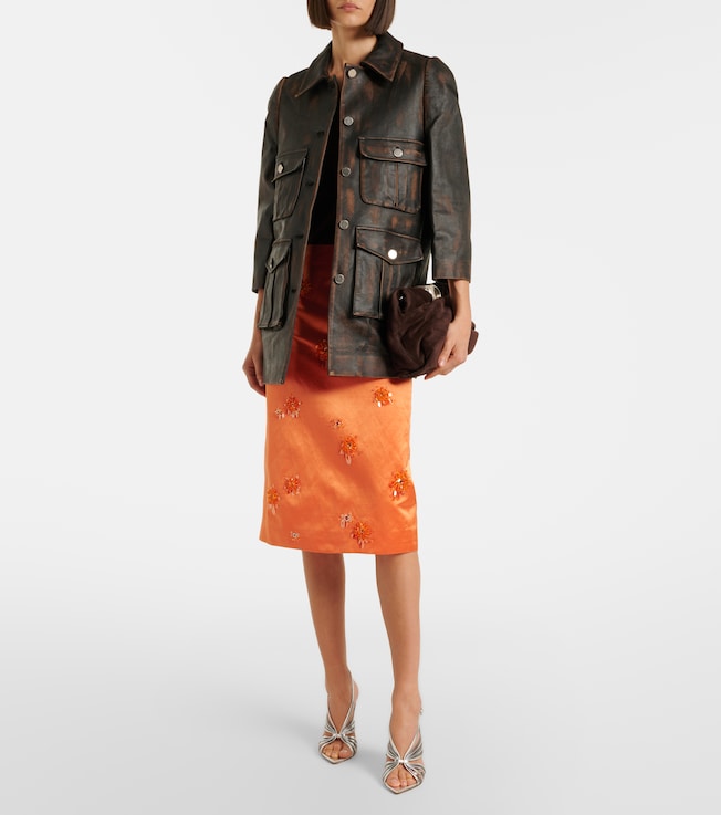 SHUSHU/TONG Embellished linen and silk slip skirt