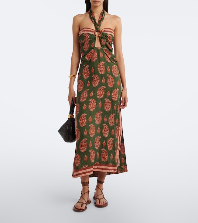 Johanna Ortiz Johanna Ortiz Printed halterneck linen midi dress