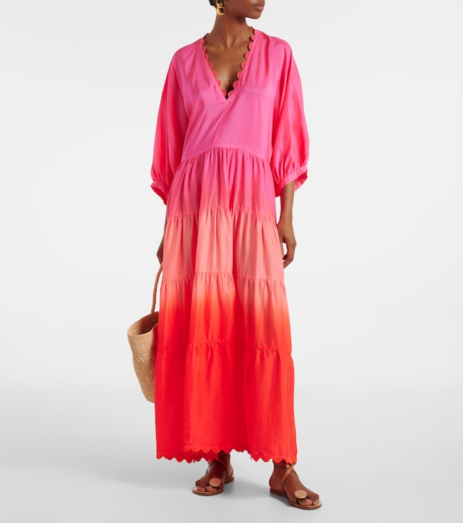 Juliet Dunn Scalloped tiered silk maxi dress