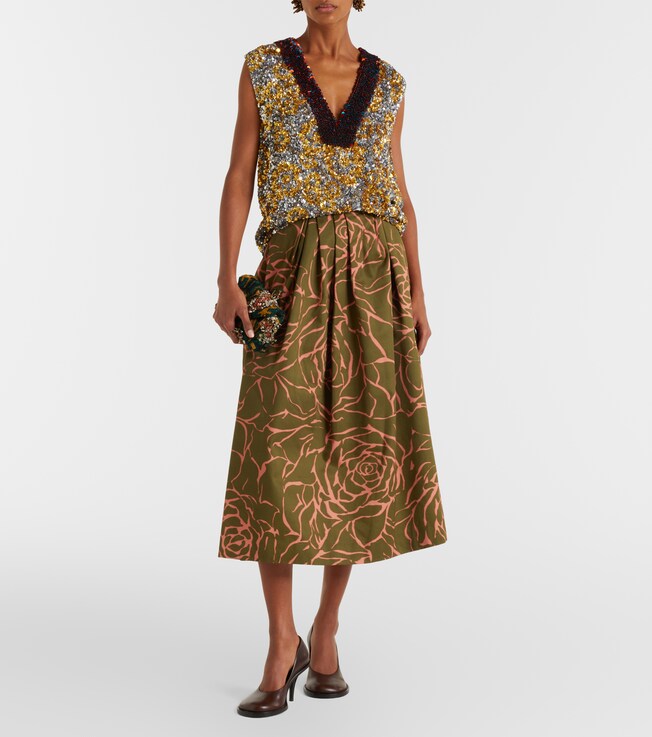 Dries Van Noten Floral cotton midi skirt