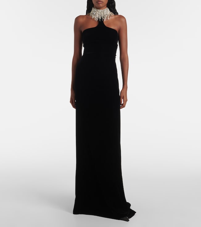 McQueen Embroidered velvet gown