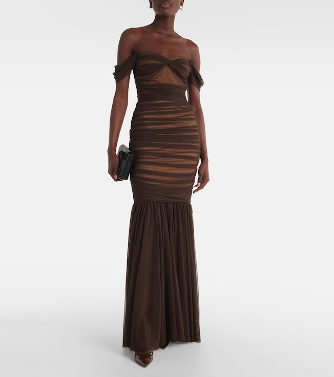 Norma Kamali Walter ruched mesh gown