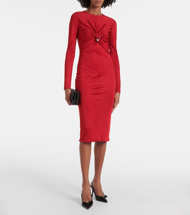 Versace Safety Pin gathered jersey midi dress