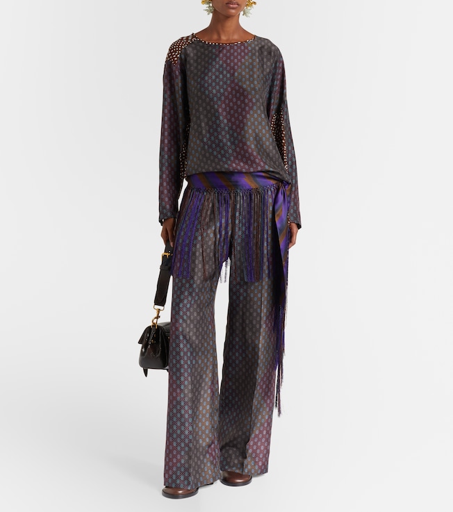 Dries Van Noten Printed silk satin straight pants 