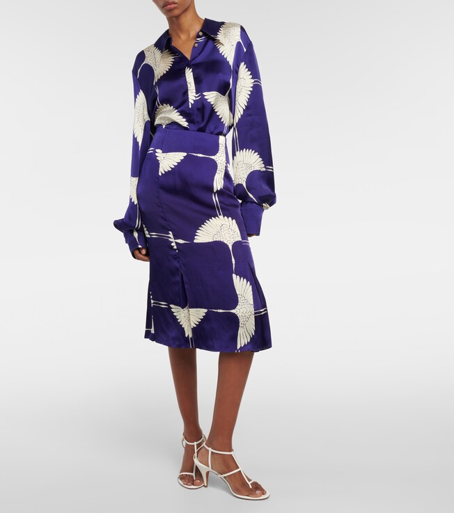 KHAITE Levy printed twill midi skirt