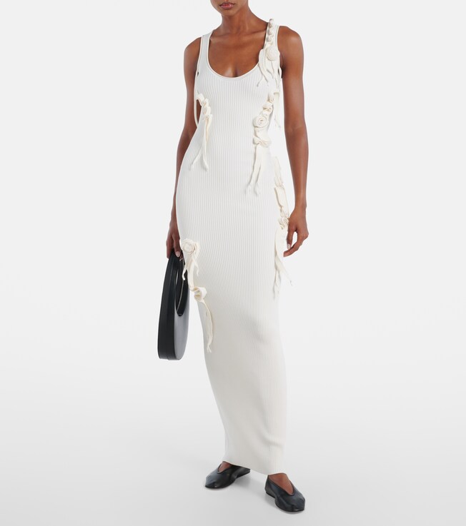 Coperni Floral-appliqué ribbed-knit maxi dress