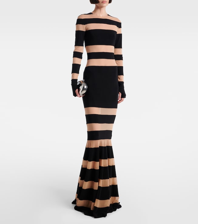 Norma Kamali Paneled semi-sheer gown