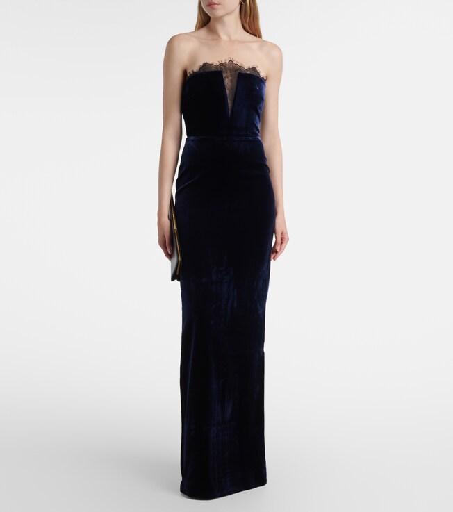 Roland Mouret Lace-trimmed velvet corset gown