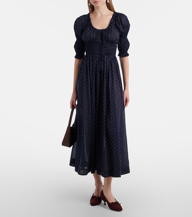 Dôen Ischia gathered polka-dot cotton midi dress