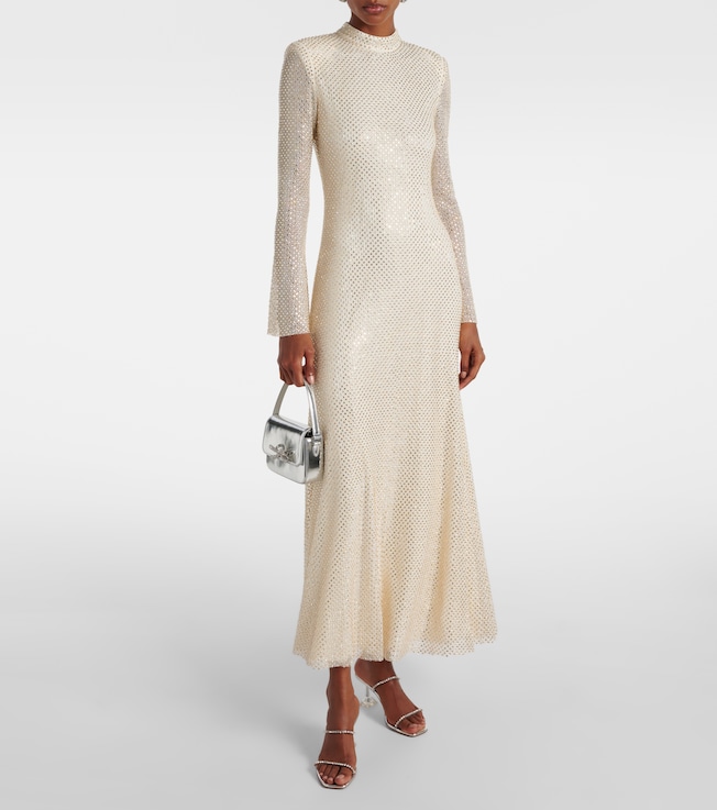 self-portrait Embellished fishnet midi dress