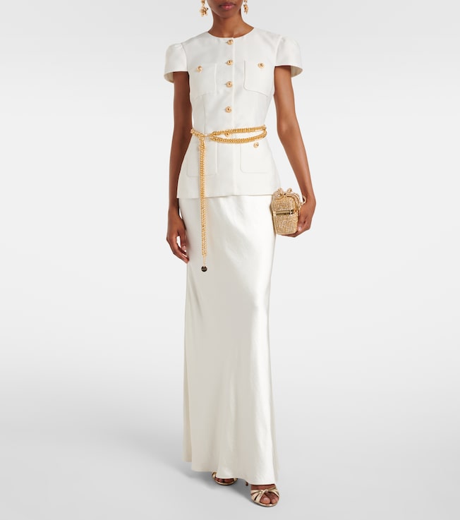 self-portrait Belted taffeta maxi dress
