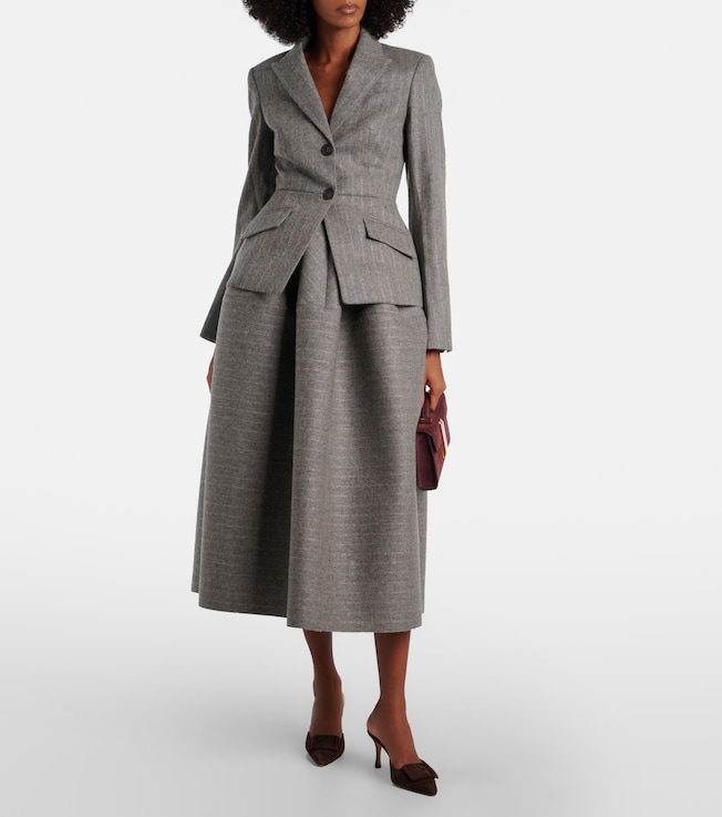 Erdem Striped wool and mohair flannel midi skirt