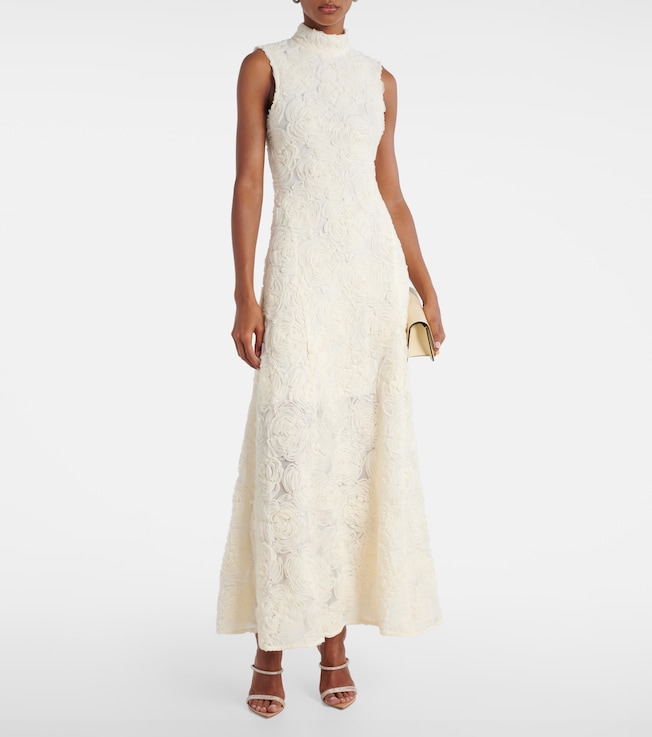 Rotate Floral mesh maxi dress