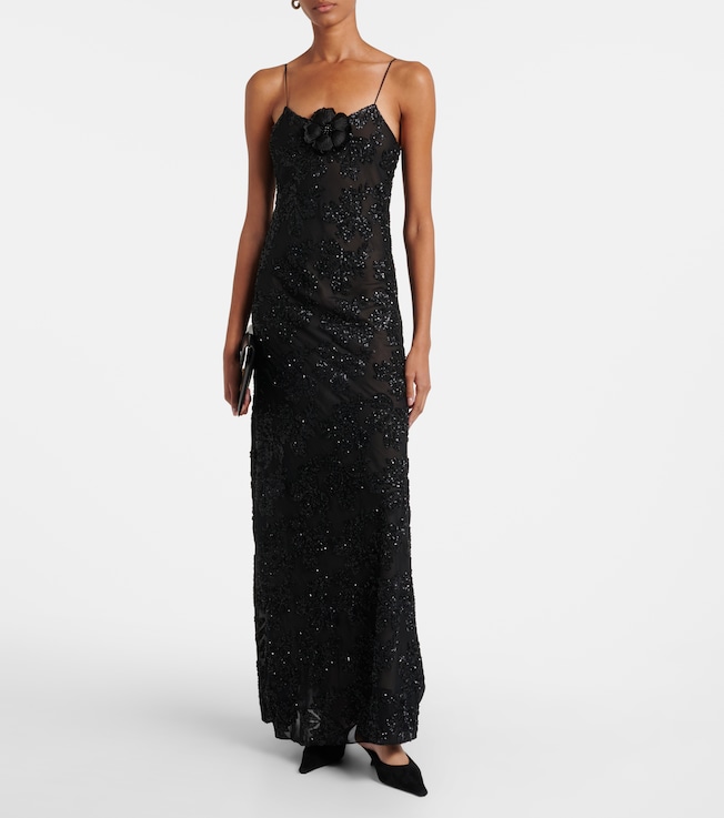 Rodarte Floral-appliqué sequined gown