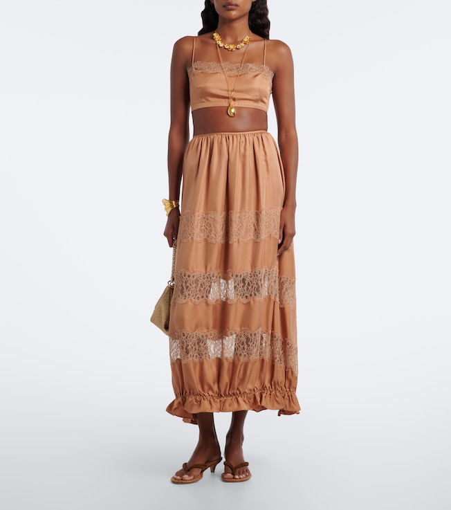 Ulla Johnson Chantal lace-trimmed silk maxi skirt