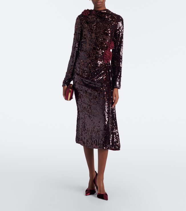 Erdem Erdem Floral-appliqué gathered sequined midi dress