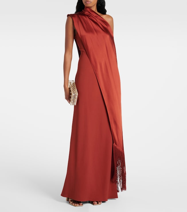 Taller Marmo Berenson fringed one-shoulder gown