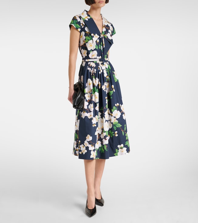 Oscar de la Renta Floral pleated cotton-blend midi dress