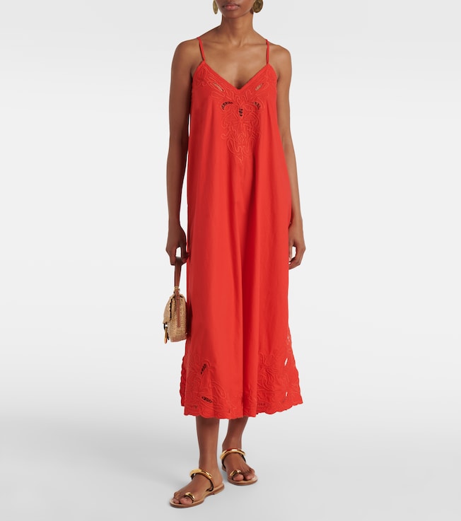 Juliet Dunn Embroidered cotton poplin midi dress