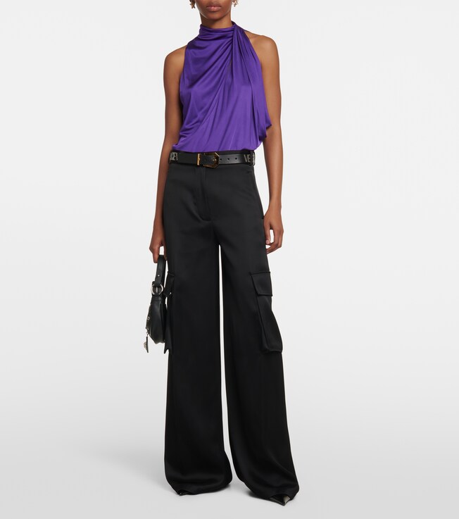 Versace High-rise wide-leg satin cargo pants