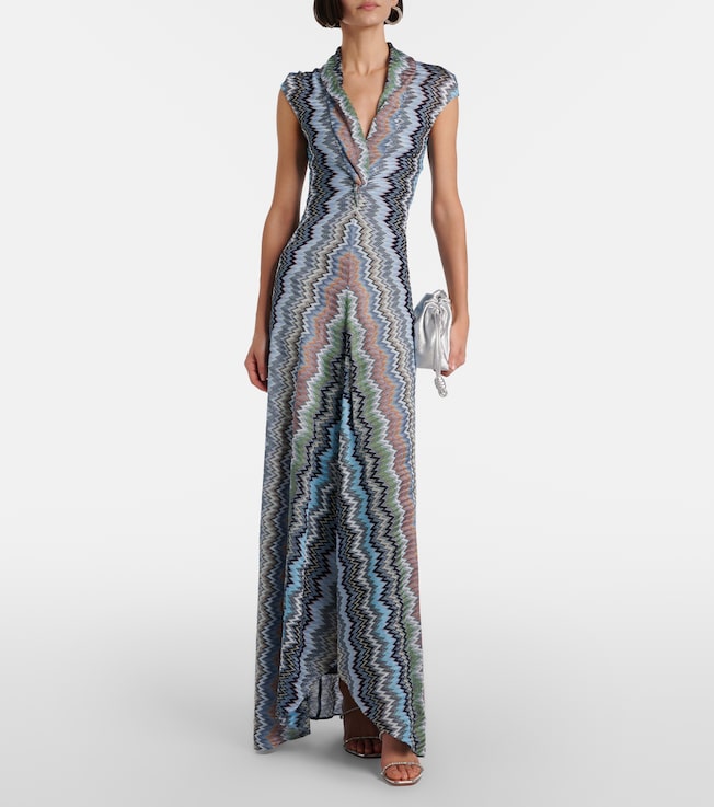 Missoni Zigzag gathered knitted maxi dress