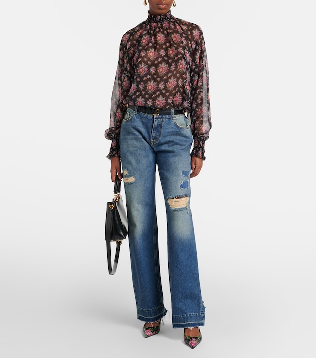 Dolce&Gabbana Floral ruffled sheer silk blouse