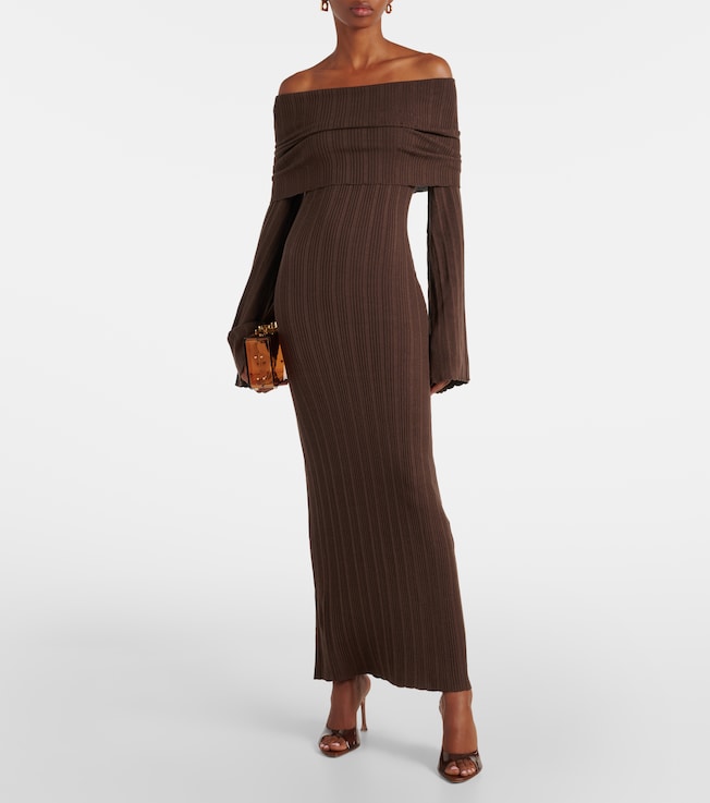 Aya Muse Off-shoulder silk-blend jersey maxi dress