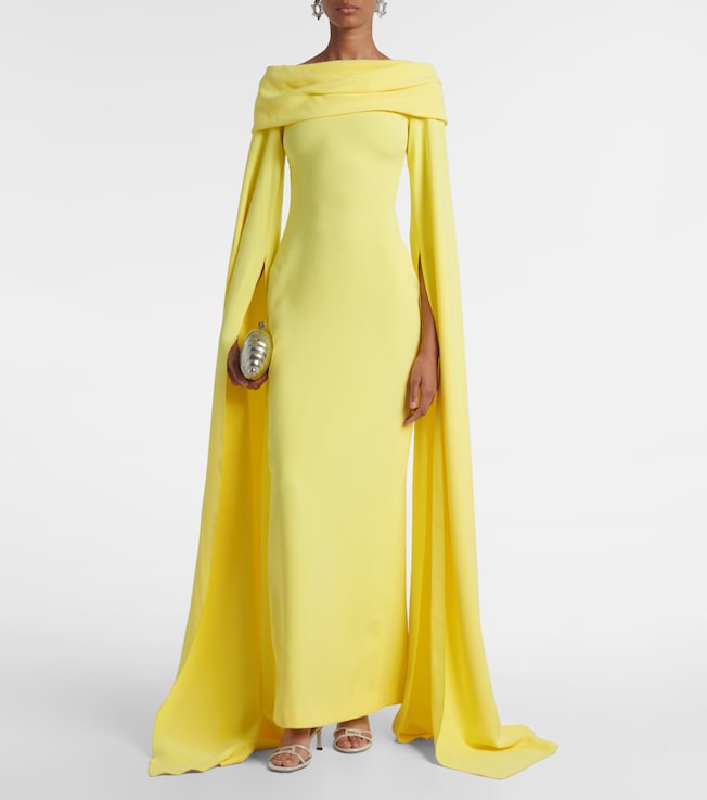 Solace London Nuri caped off-shoulder crêpe gown
