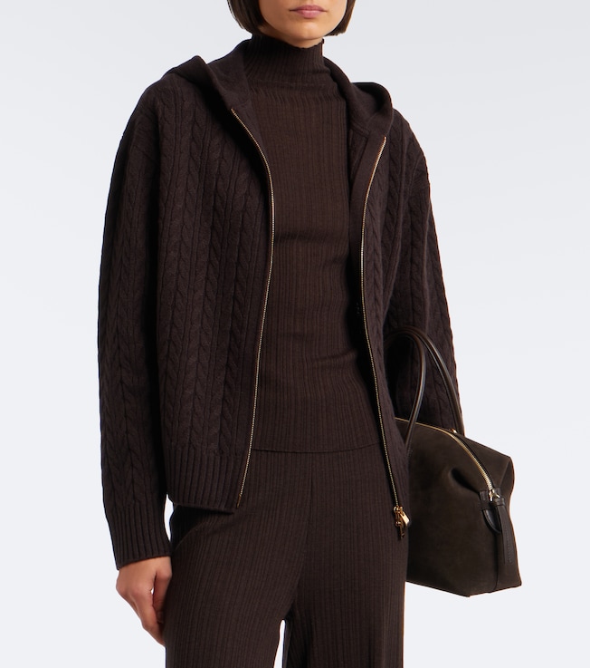 AGNONA Cable-knit cashmere zip-up hoodie