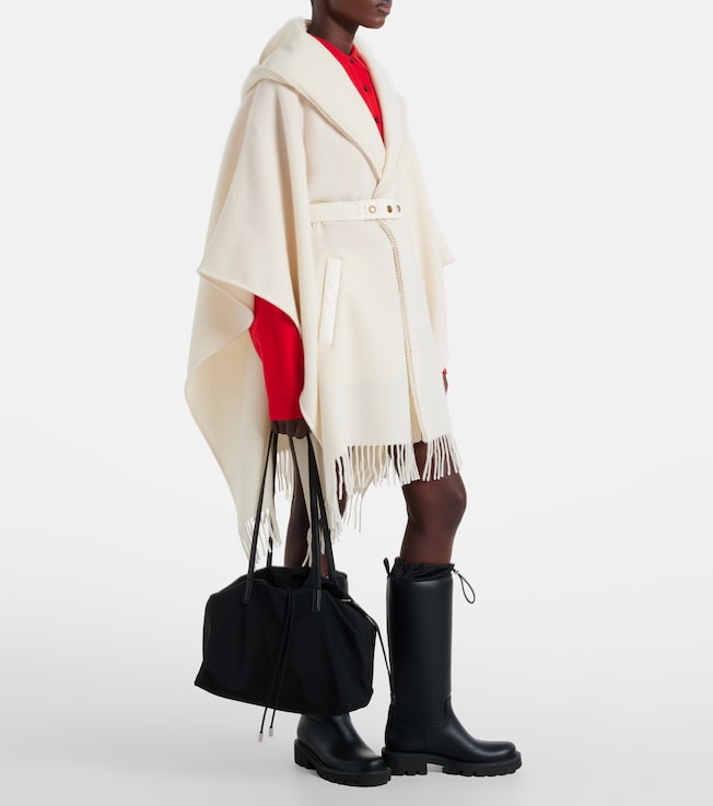 Moncler Belted fringed virgin wool cape