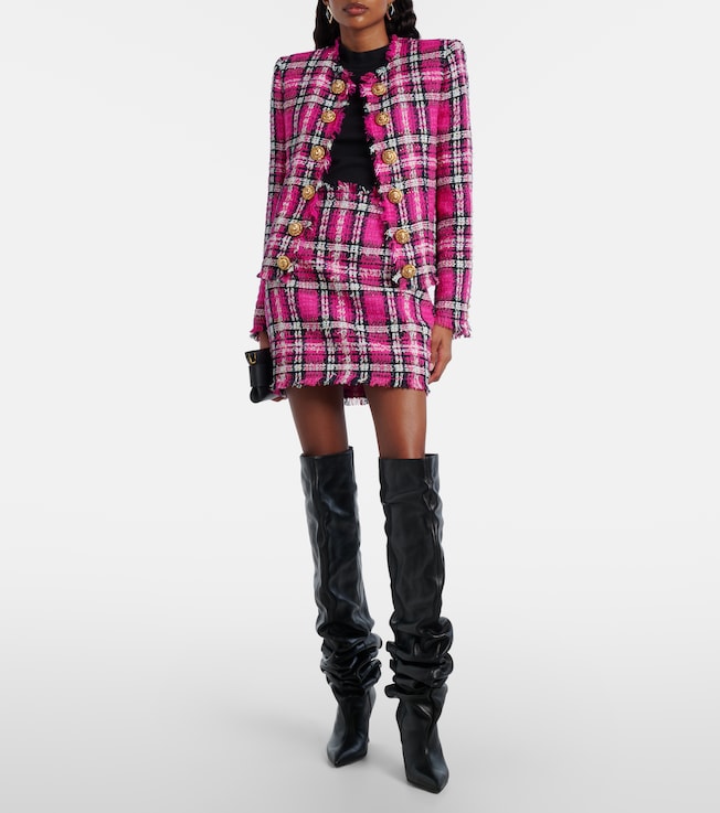 Balmain Checked cotton and wool-blend tweed jacket