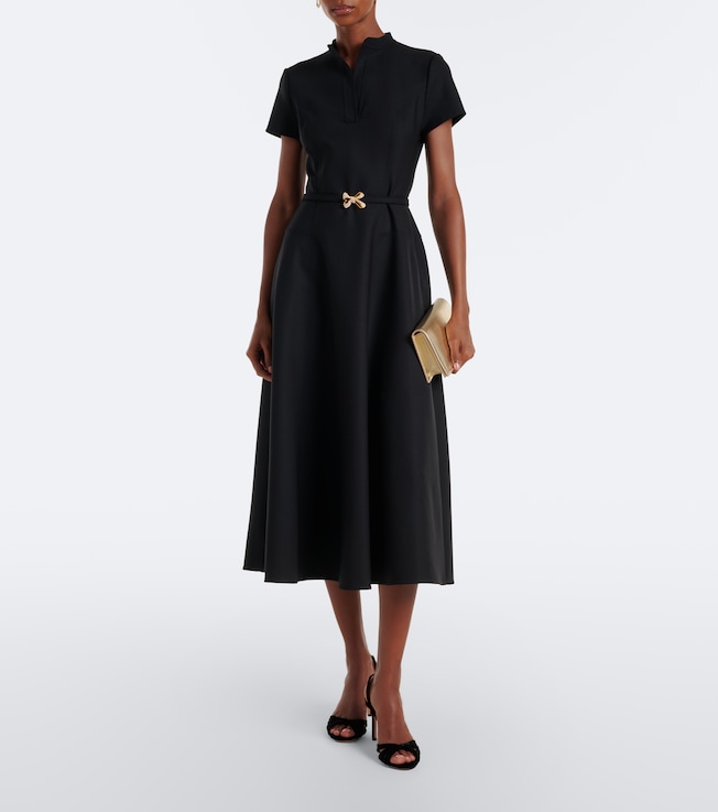 Oscar de la Renta Belted embellished wool-blend midi dress