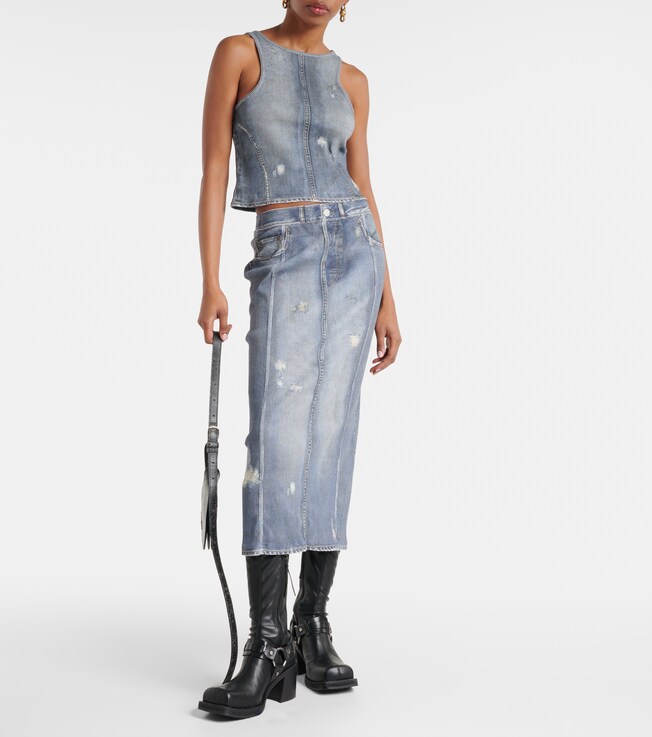 Acne Studios Mid-rise printed denim midi skirt