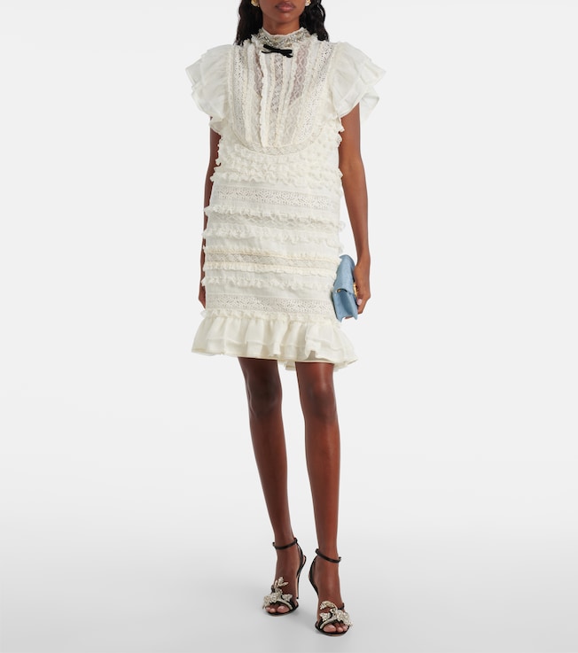 Valentino Ruffled lace and linen minidress
