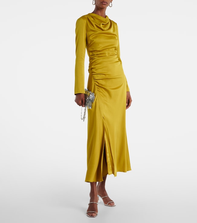 SIMKHAI Odessa draped gathered satin midi dress