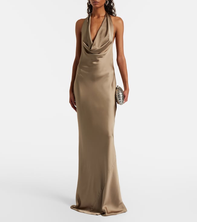 Norma Kamali Bias draped halterneck satin gown