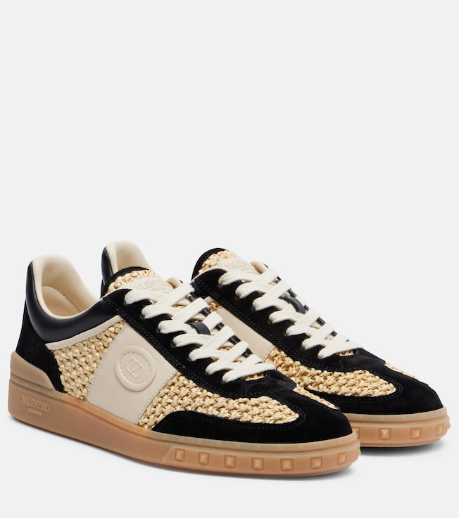 Valentino Garavani Valentino Garavani VLogo leather-trimmed raffia sneakers