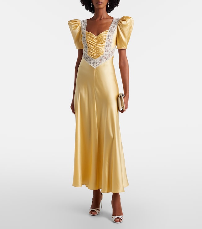 Rodarte Lace-trimmed ruched silk satin maxi dress