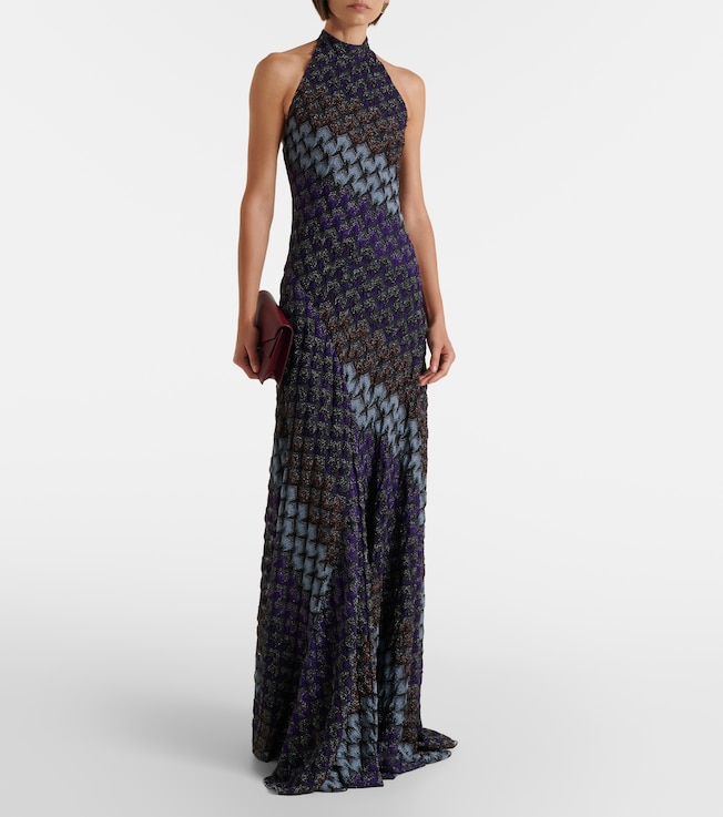 Missoni Halterneck knitted lamé gown