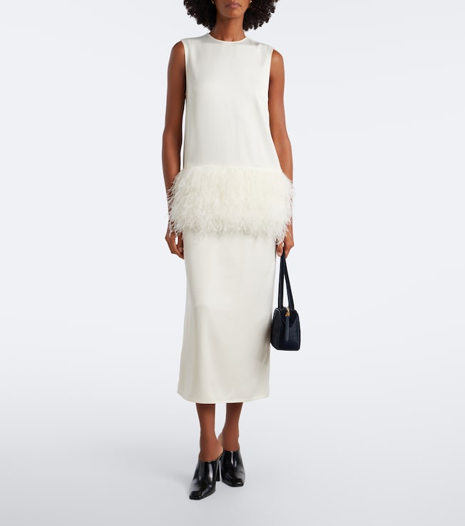 LOULOU DE SAISON Loulou de Saison Sonia feather-trimmed midi dress