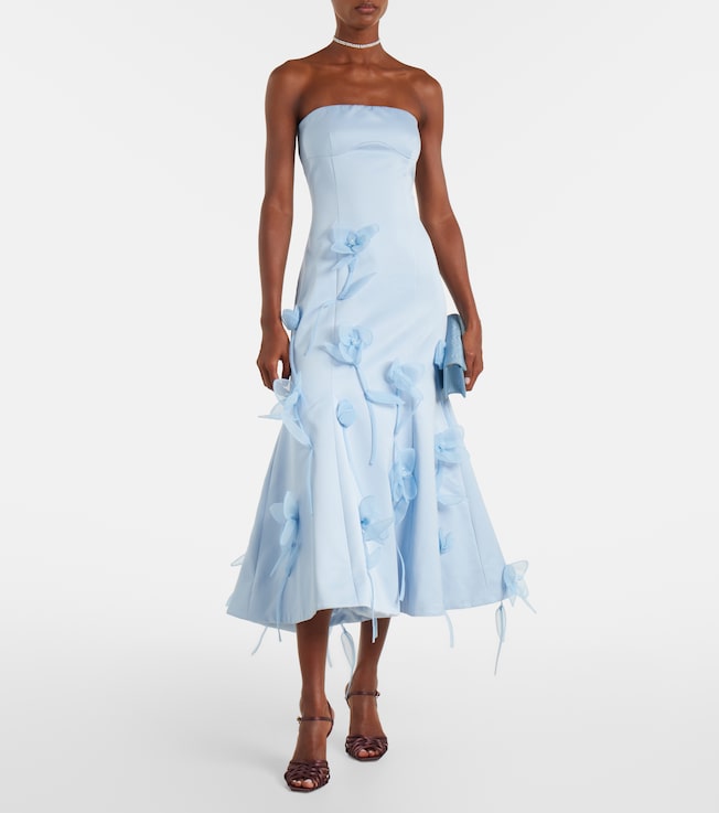 Rotate Floral-appliqué strapless gown