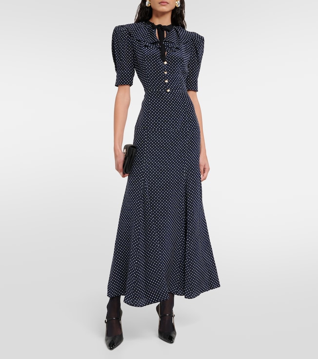 Alessandra Rich Polka-dot puff-sleeve silk midi dress